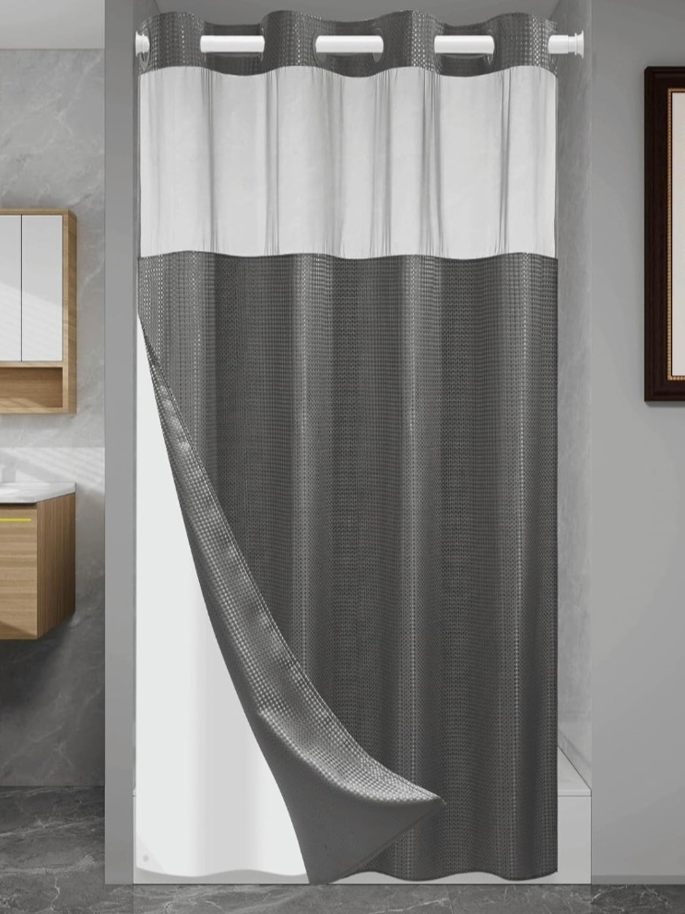 Gray Waffle Shower Curtain for Bathroom Hotel Style